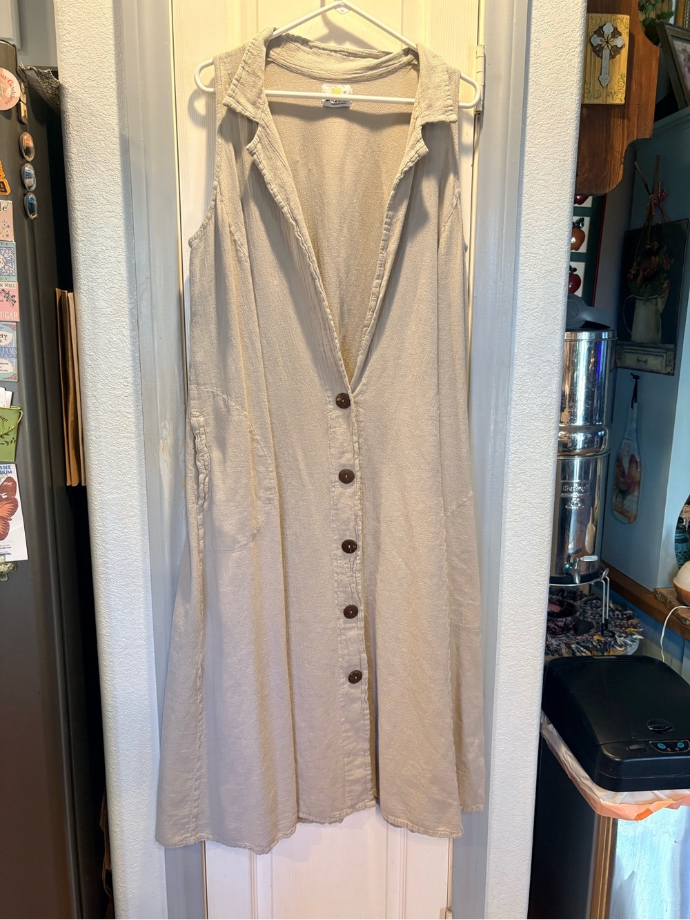 Sleeveless Button-Front Maxi Dress in Light Beige